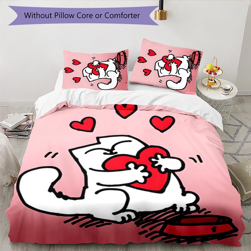 Simon's cat 3pcs Bedding Set Duvet Cover Closure Includes 1 Duvet Cover & 2 Pillowcases for All Seasons Bedroom Home Dorm Decor