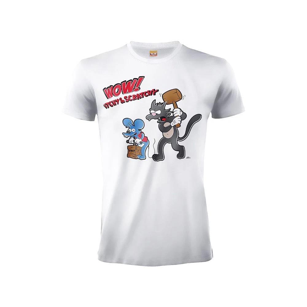 Simpson T-Shirt - Itchy & Scratchy - Original Official White The Simpsons- L