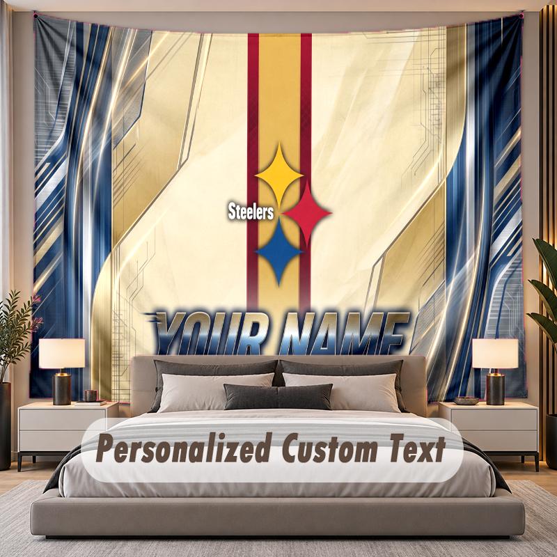 Custom Name Text Tapestry Pittsburgh Steelers Personalized Polyester Wall Tapestry For Bedroom And Room
