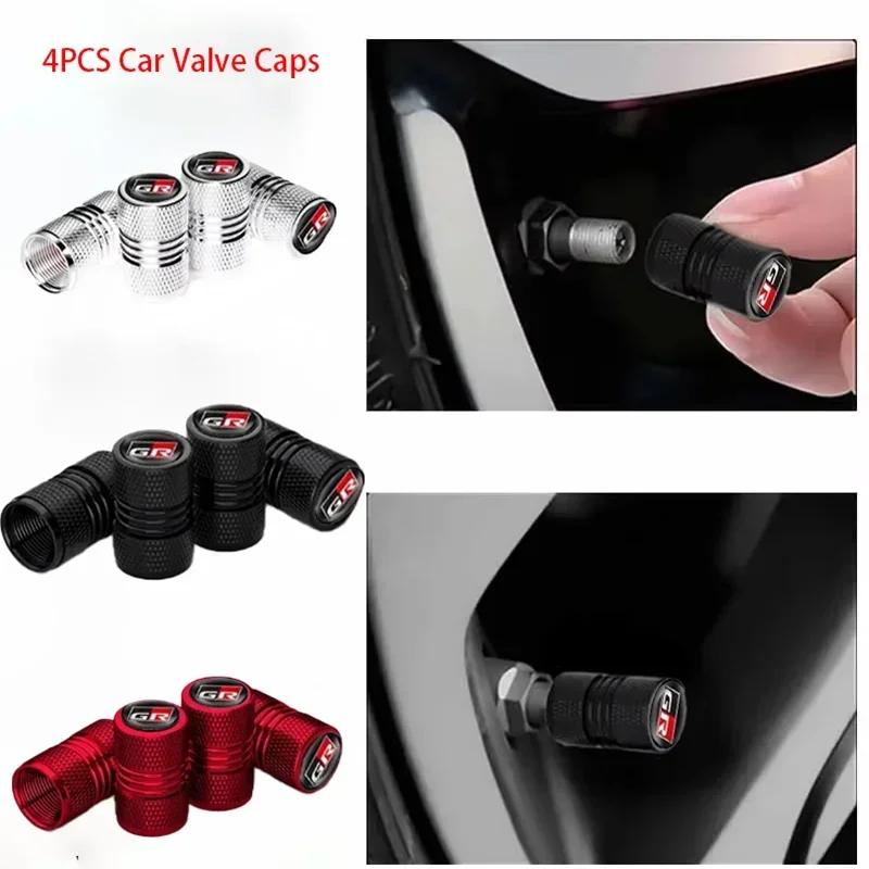 EINM2 4Pcs Car Valve Caps For Toyota GR Sport Rav4 Yaris Camry Avensis Auris Sequoia C-hr Wheel Tires Air Tyre Stem Protective Covers