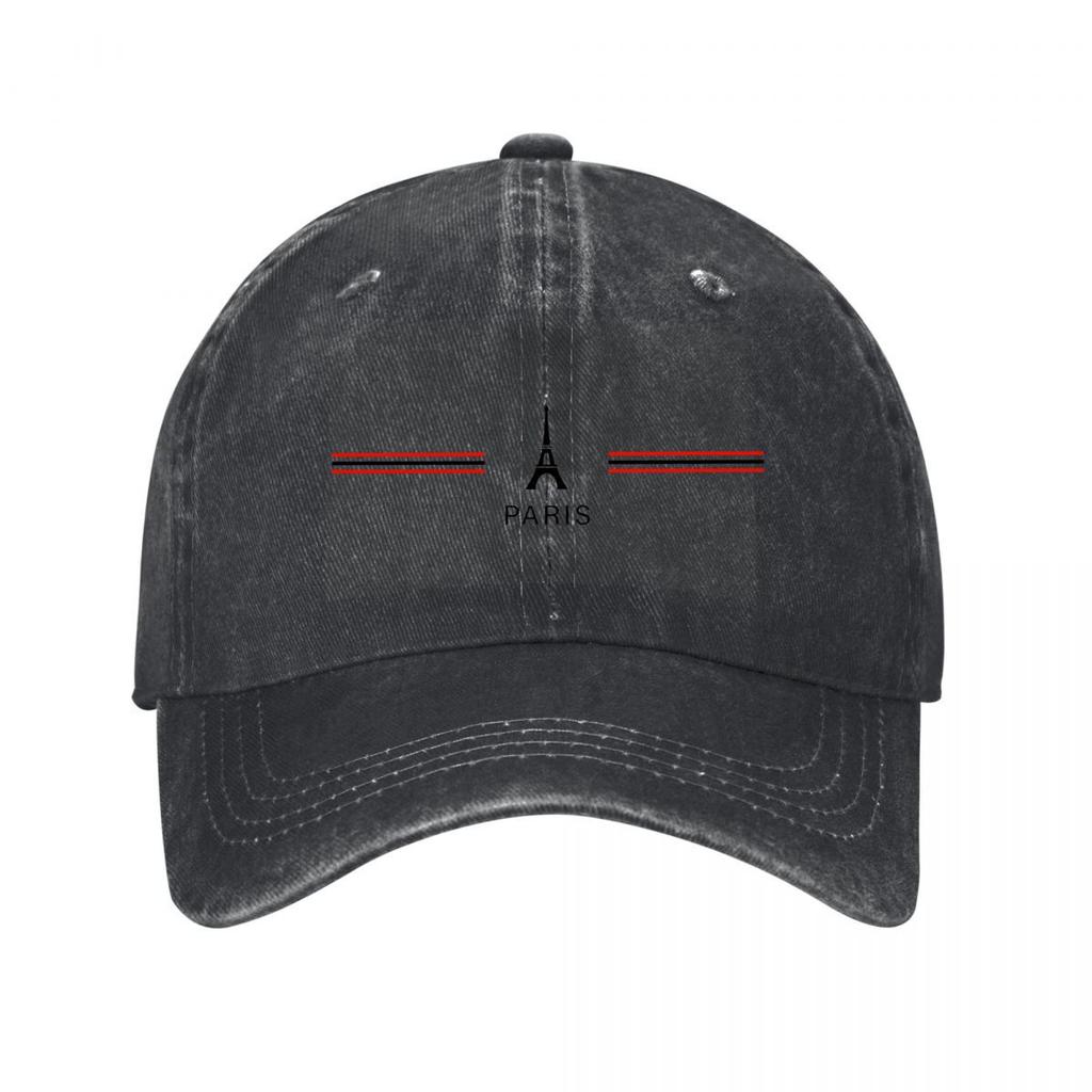 Diseño Gráfico de Rayas Torre Eiffel París Gorra de Béisbol Lavada Exterior Para Mujeres Unisex FeUnisex