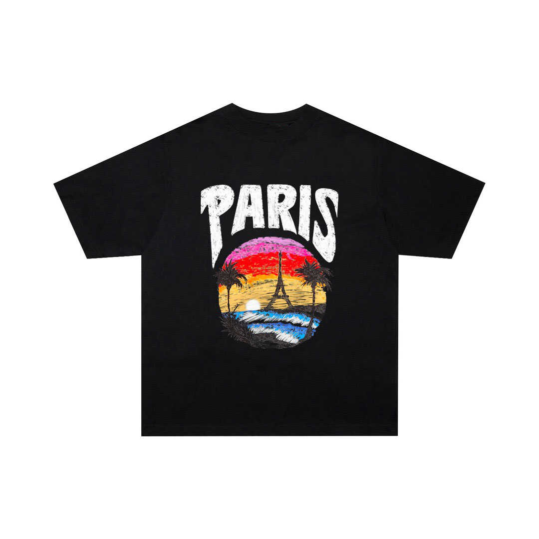 

Niche Trendy Brand American Summer Pure Cotton Loose Iron Tower Coconut Tree Short-sleeved Men s and Women s Couples T-shirt 4XL