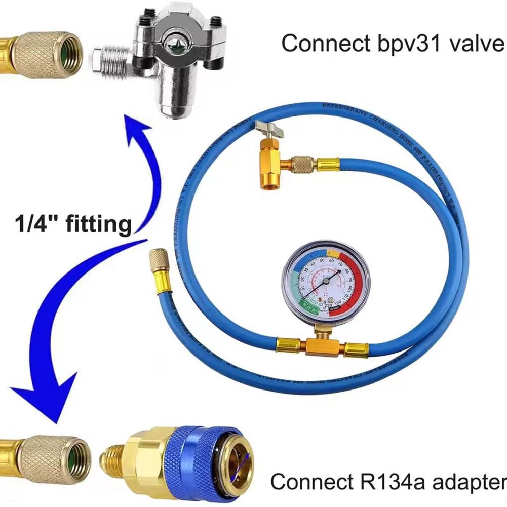 R134A Recharge Measuring Hose Can Tap Gauge Refrigerant Charging Pipe Gauge Measuring Kit Copper Auto Car Accessories
