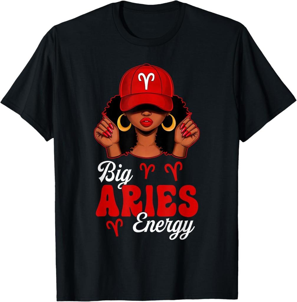 Big Aries Energy Afro Women Red Cap Black Girl Zodiac T-Shirt unisex T-Shirt