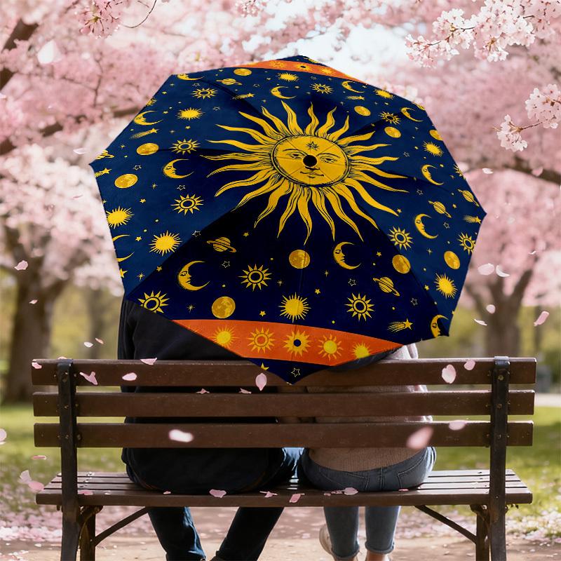 1pc Sun Moon Pattern Umbrella Design Automatic Opening and Closing Umbrella, High-quality Travel Umbrella, c1128116