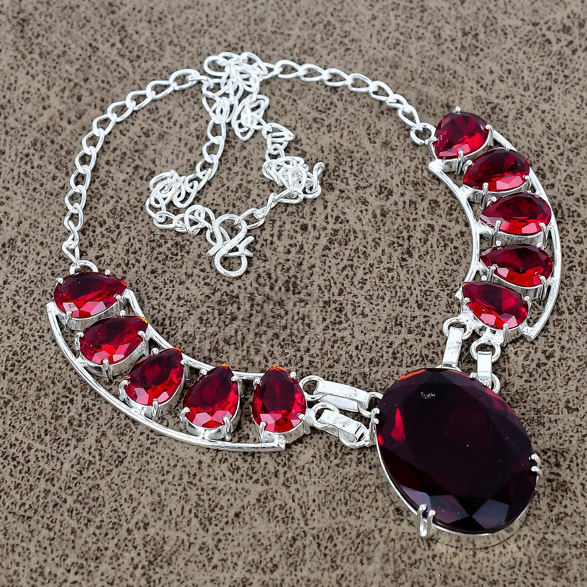 

Garnet Gemstone Handmade 925 Sterling Silver Jewelry Necklace 18 KKG-424