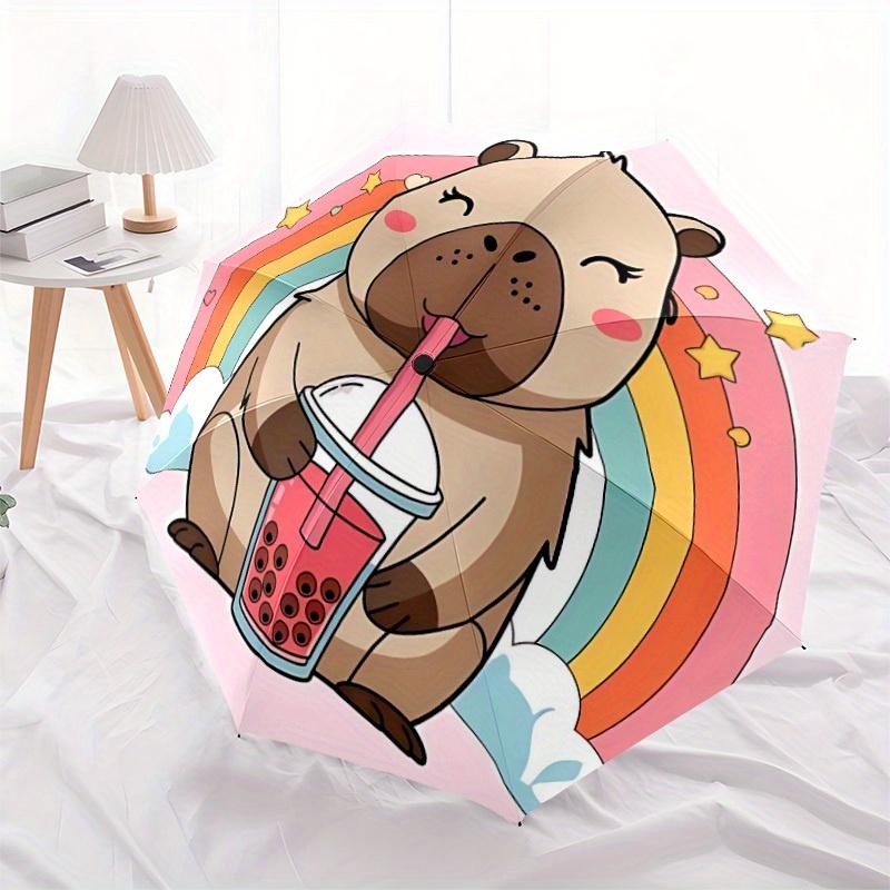 1pc Bubble Tea Capybara Automatic Open/close Umbrella, 8-Rib Sturdy Structure, Portable Travel Umbrella, Parties, Everyday Use, 11174