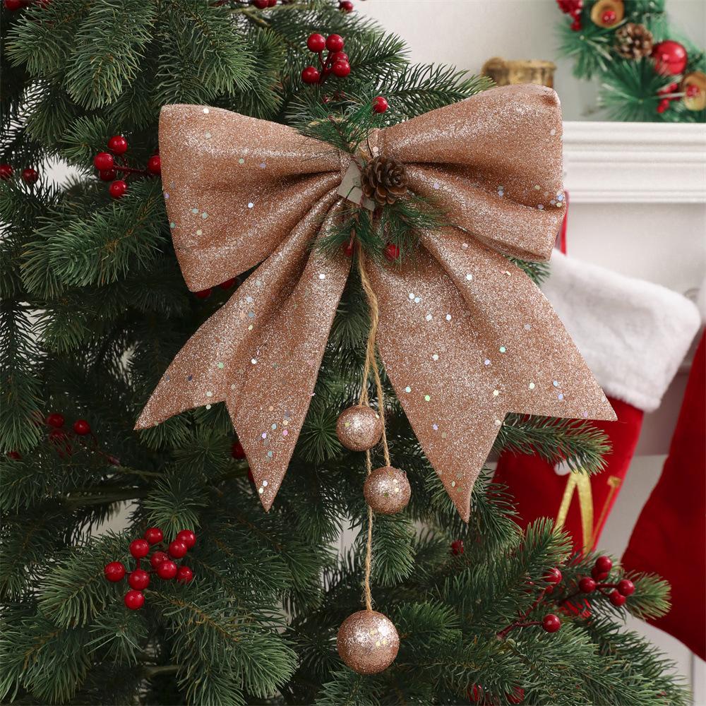 1Pcs Christmas Decoratio Bow Red Glitter Bow 30cm Christmas Tree Pendant Ornaments for Home Decor Xmas New Year Gifts Accessory