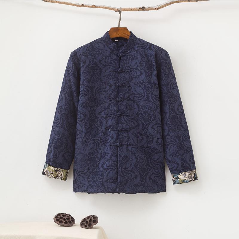 

Men s Winter Jacquard Cotton Tang Jacket with Stand Collar & Frog Buttons XXL (155-170 lbs) темно-синий