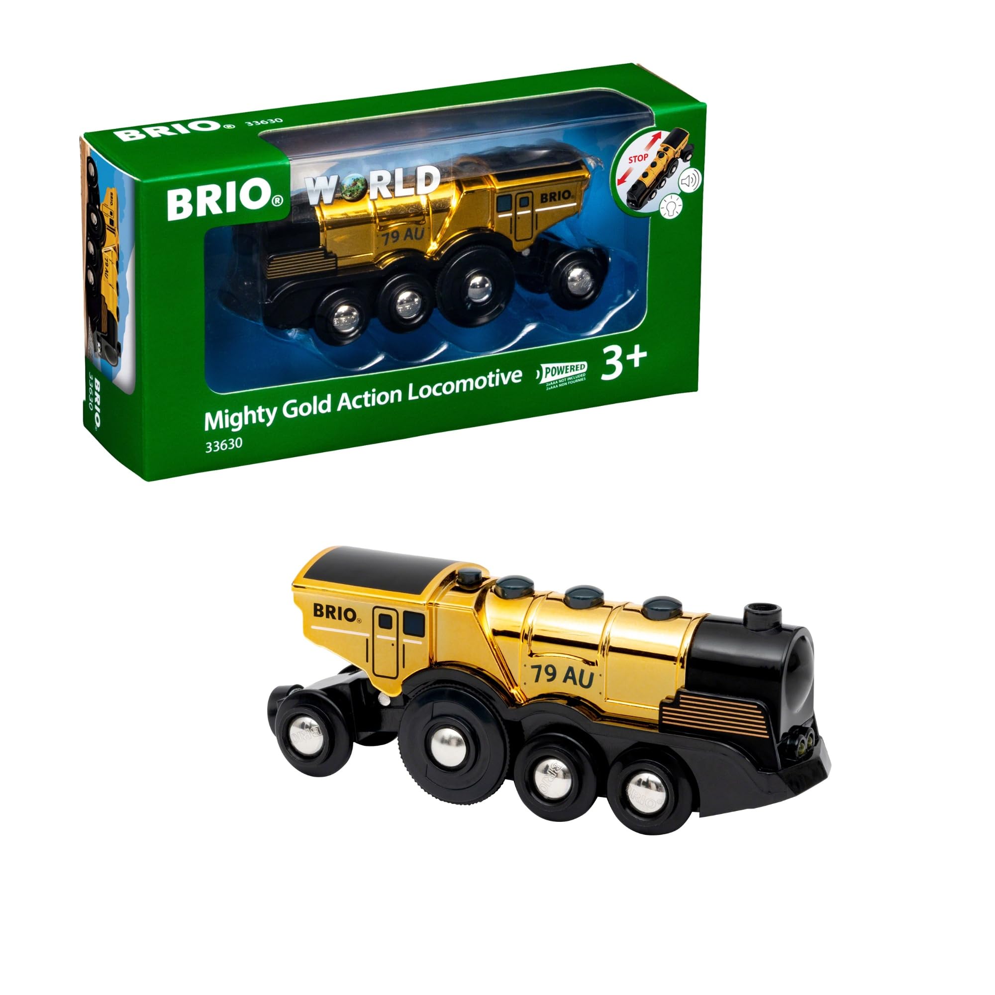 

BRIO Mighty Gold Action Locomotive 33630, for ages 3 and up. [Toy, Wooden Toy Train, Locomotive, Electric Vehicle, Gift (Birthday/Christmas)]