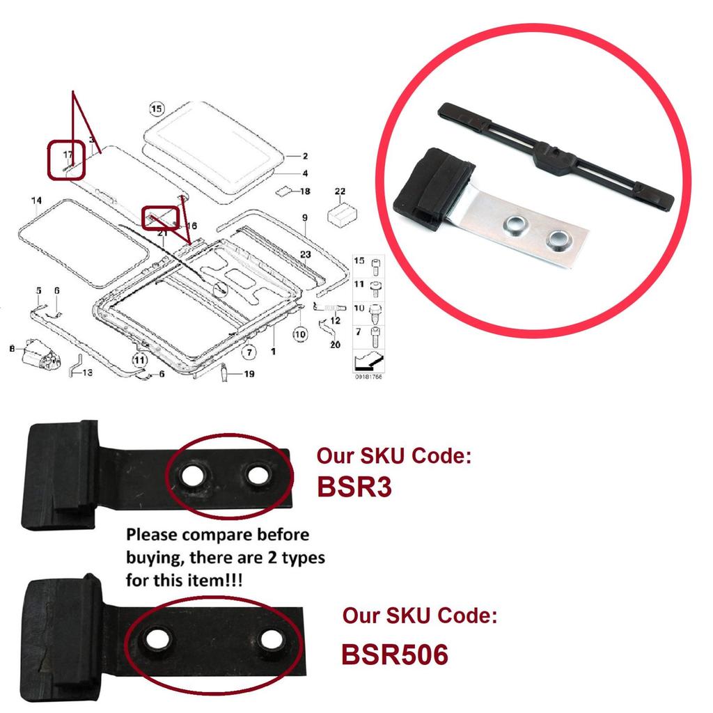 BSR2+BSR3 Sunroof Shade Curtain Left and Right Side Slider Sliding Clips for BMW 3 Series E46 1997-2003 Pre-Facelift 54138246027 54138246025