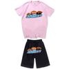 Mens Casual Sport Shorts Set With Tiger Head Print Cotton Blend Tee Straight Fit Mid-Length Pants
