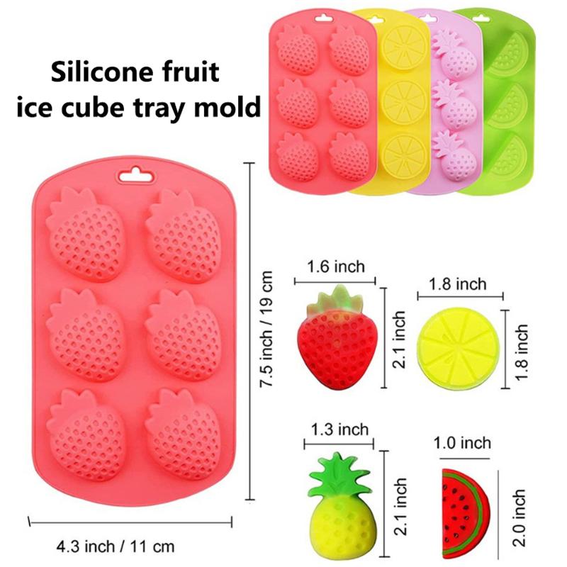 Silicone Fruit Ice Cube Trays In Various Styles,Strawberry, Pineapple, Lemon, And Other Fruit Shapes.
