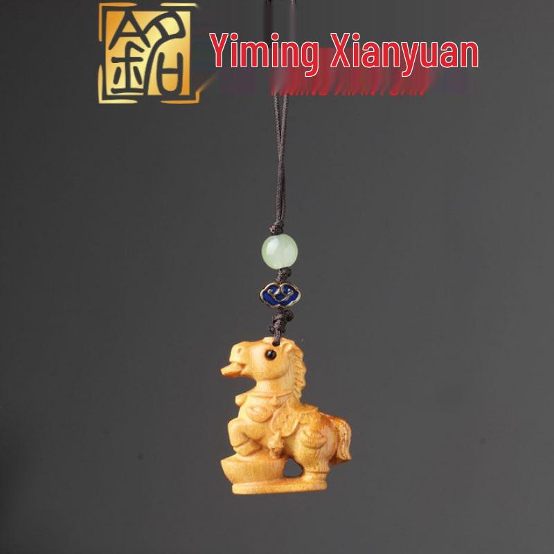 Zodiac Horse Style Phone Chain: Green Sandalwood, Purple Sandalwood, Cypress Keychain Pendant