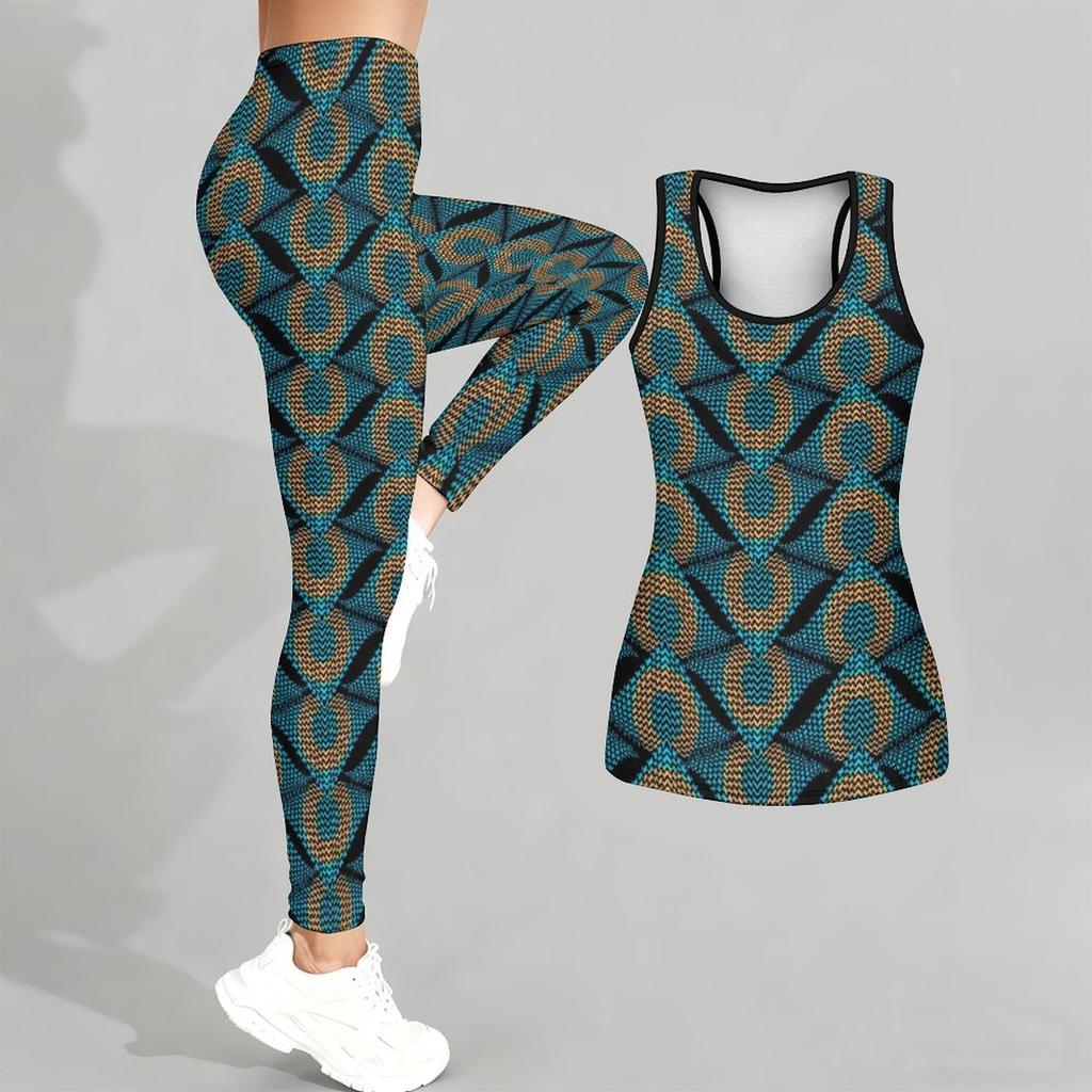 Completo Yoga da Donna con Stampa Geometrica e Graffiti Moda Leggings Allenamento Fitness Sportivo Set Yoga Casual Tuta Sportiva
