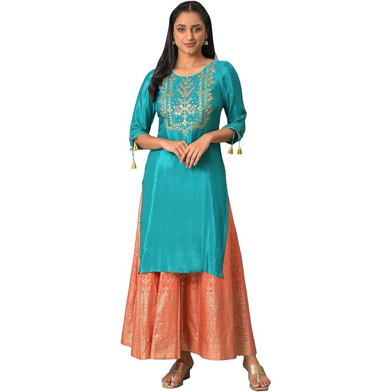 Aurelia Women s Rayon Regular Green Embroidered Festive Kurta (23FEA14029-704210 M зелёный