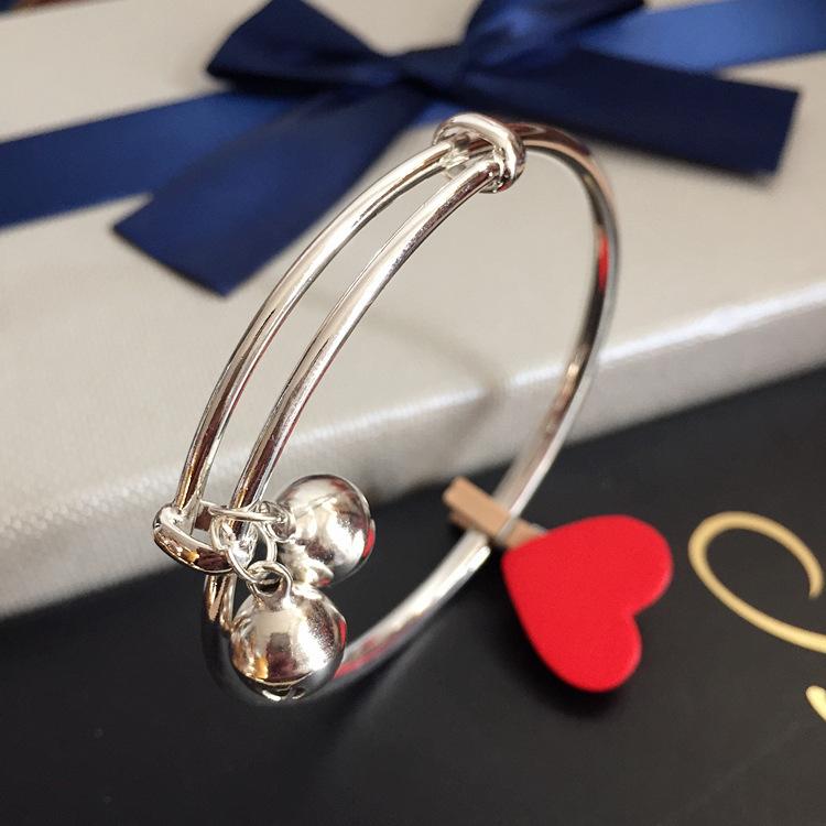 Japanese and Korean popular jewelry silver bell bracelet, smooth solid bracelet, fashionable and simple women's bracelet