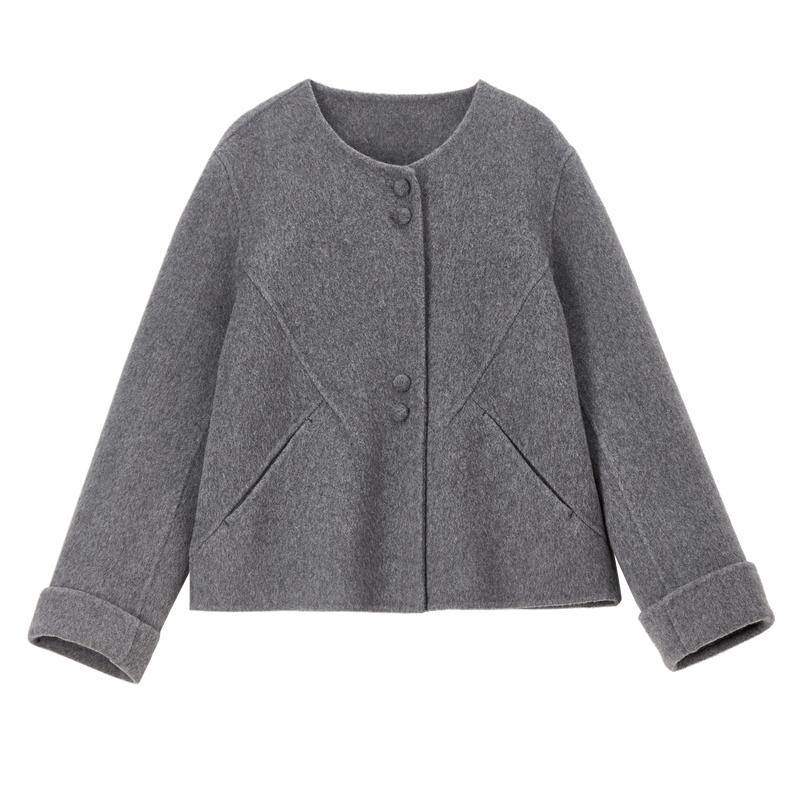 Women's Wool-Blend Round Neck Double-Button Winter Coat