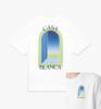 Hochwertiges Weißes T-Shirt mit Bogen-Print, Kurzarm, für Herren Damen, Strand Streetwear, Kurzarm, Rundhals