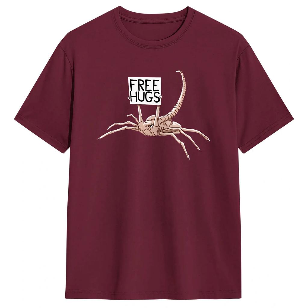 Casual T Shirt Summer Free Hugs Funny Facehugger Aliens Fashion T-Shirts Cotton Tee Shirt for Men Awesome Short Sleeve Clothes