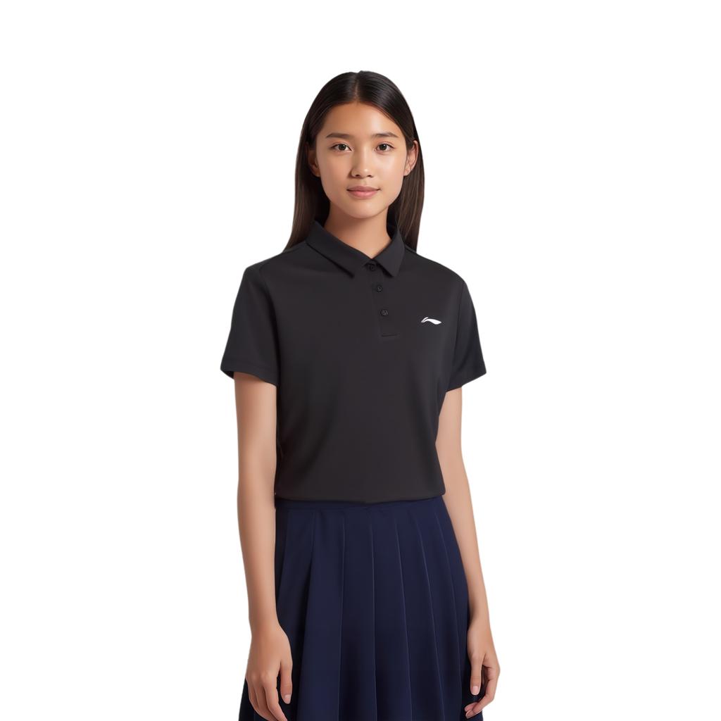Li-Ning Casual Breathable Comfortable Solid Color Short Sleeve Polo Shirt Women tops Black APLV680-2
