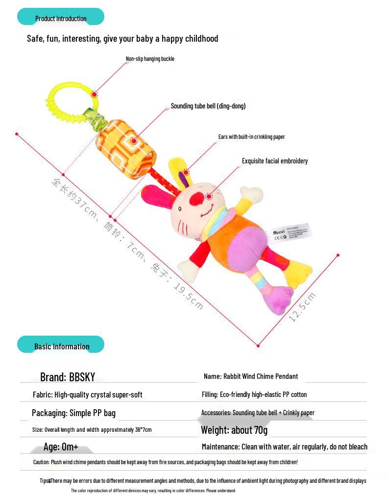 BBSKY Baby Animal Plush Wind Chime Ornament - Car & Bed Hanging Toy