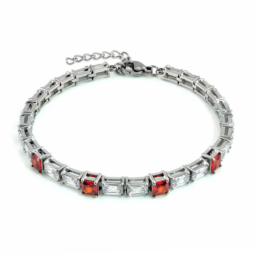 Personalized 4 Colors Available Claw Setting Rectangular and Square CZ Stainless Steel Tennis Bracelet With Extension Chain