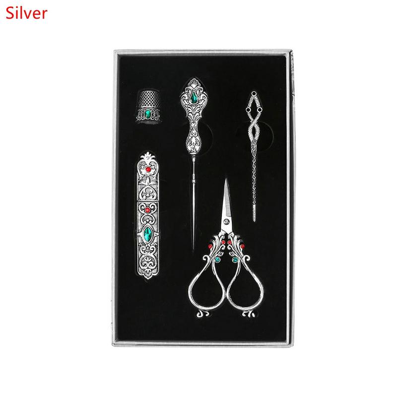 5PCS/Set European Style Tailor Vintage Sewing Scissors Kit With Thimble Embroidery DIY Craft Supplies With Needles Scissors