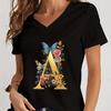 Women Tshirts AZ 26 Alphabet Flower Vintage Design Premium Tshirt Vintage Butterfly Flower 26 English Alphabet Summer Tshirt