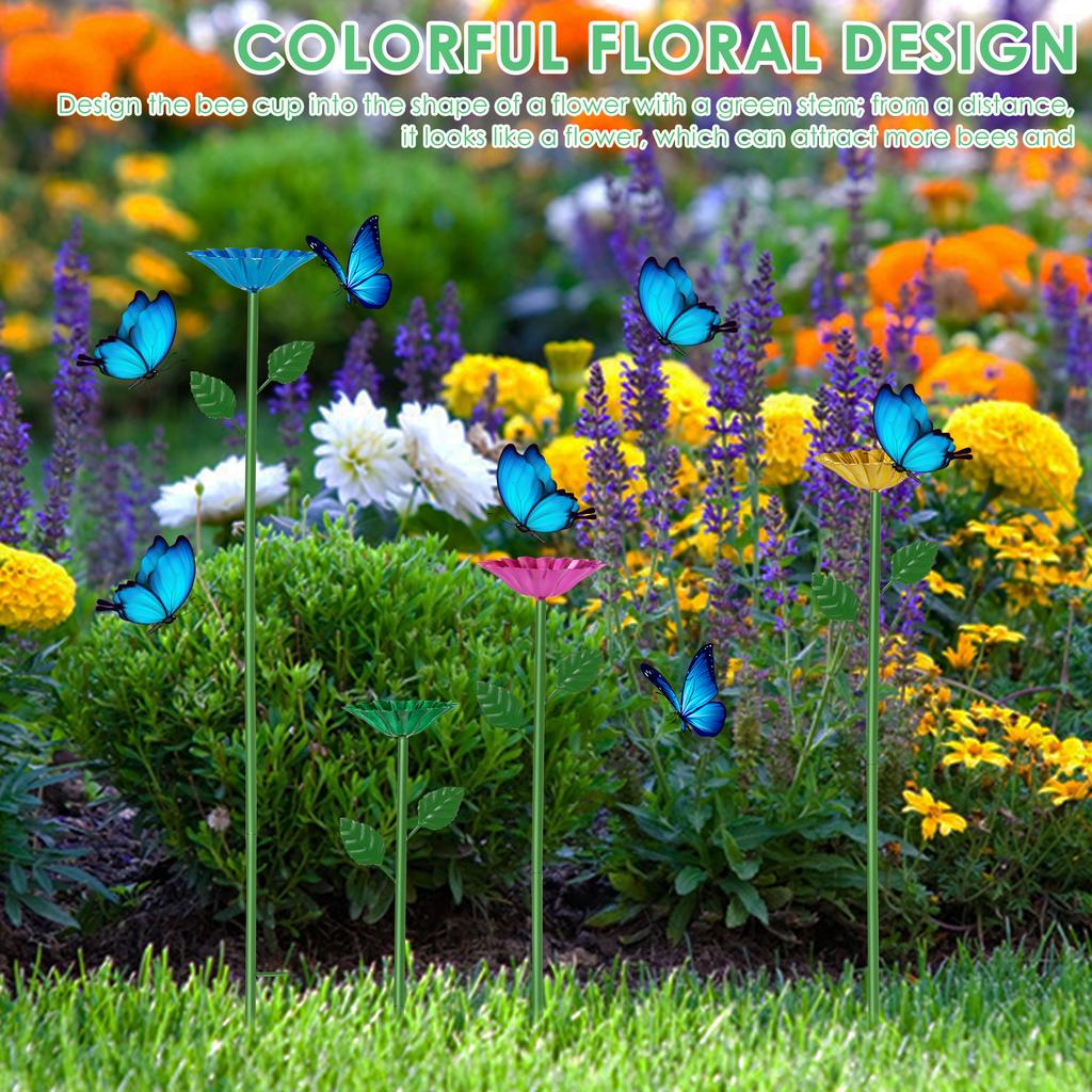 4PCS Bee Water Stations Multipurpose Easy To Use Butterfly Bath Bowl Standing Bee Feeder for Garden Yard Decor