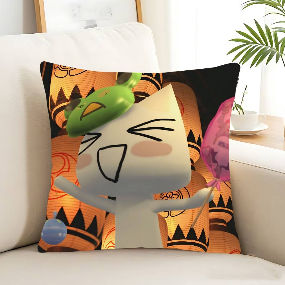 Kawaii T-Toro Inoue Cat Pillow Case Removable Washable Cushion Cover – All-Season Soft Linen