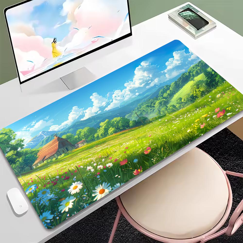Cartoon Landscape Large Mouse Pad Non-Slip Rubber XXL Desk Mat Locking Edge HD Printing for Gamer Office Accessories 900X400mm