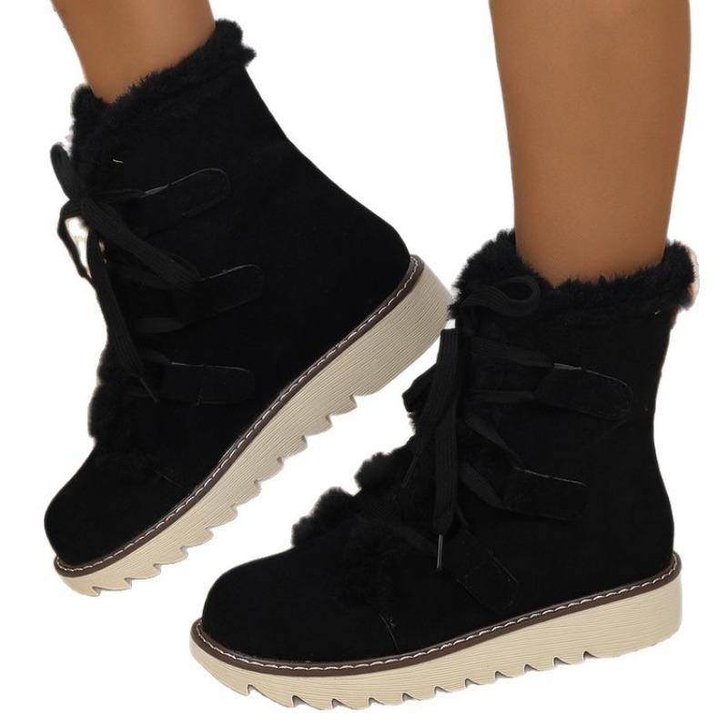 New Plus-size Shoes, Snow Boots, Fleece and Thickened Lace-up Warm Shoes, Cotton Boots, Women's Shoes