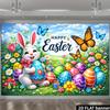 1Pcs Happy Easter Bunny Colored Eggs Flowers Decoration Background Easter Backdrop Decorations For Photo Studio Booth Party