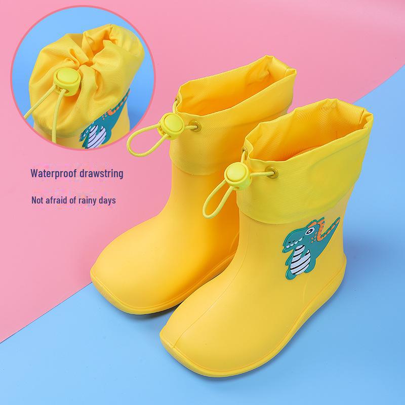 

Детские непромокаемые сапоги с мультяшным динозавром, со шнурком, на хлопковой подкладке, для мальчиков и девочек, идеально подходят для детского сада. Inner 15cm (Size 22-24)