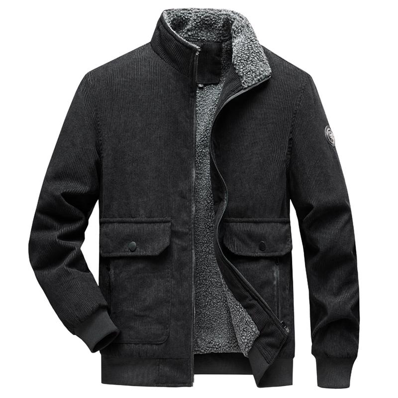 Men's Corduroy Stand Collar Jacket - Winter 2025. Warm Lambswool Lined, Casual Loose Fit Workwear.