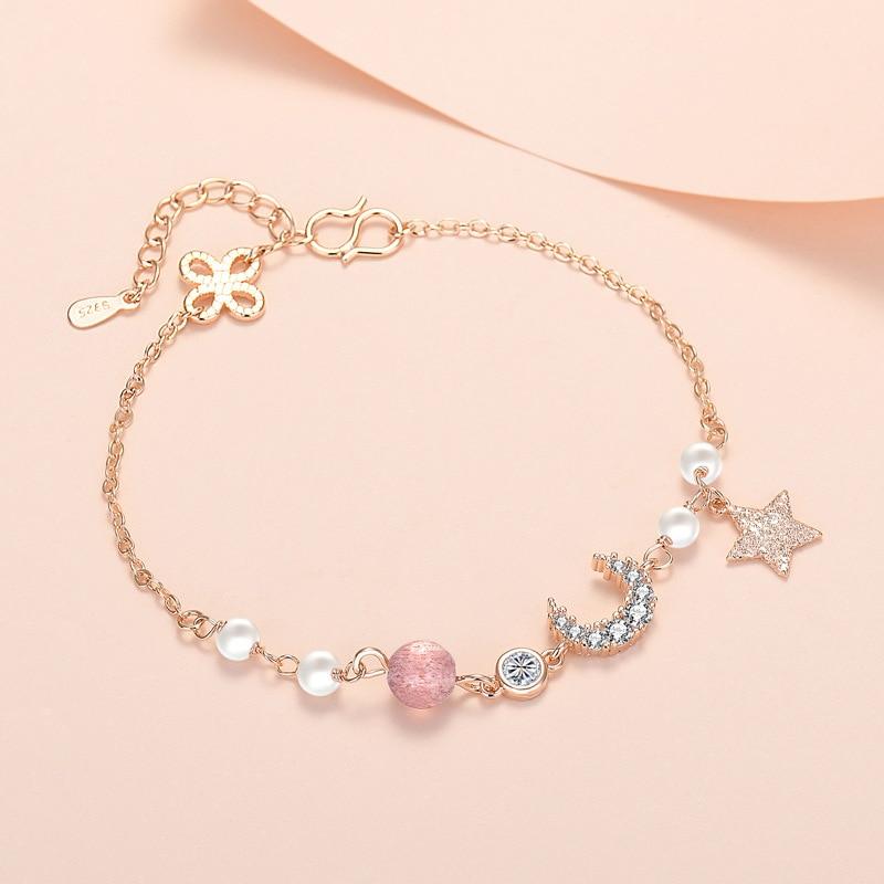 Silver 925 Bracelets For Women Retro Four Leaf Clover Charms For Bracelet Crystal Beads Pearl Moon &Star Bangles Jewelry