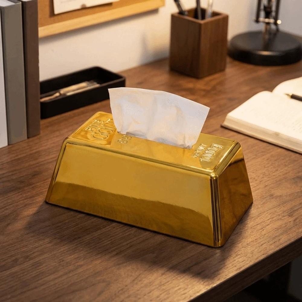 Modern Luxury Desktop Paper Box Golden Octagonal Decorative Napkin Holder Plastic Napkin Paper Case Home Use