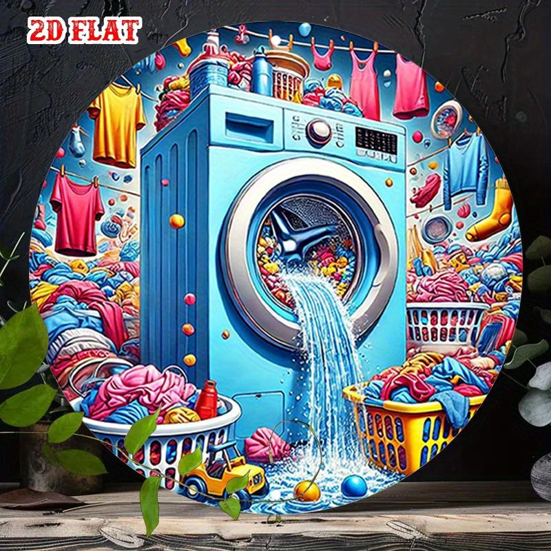 D Flat Funny Laundry Metal Sign Vintage Washing Machine Tin Wall Art Retro Laundry Room Decor Rustic Home Bar Kitchen Sign 20x20cm(8x8inch)