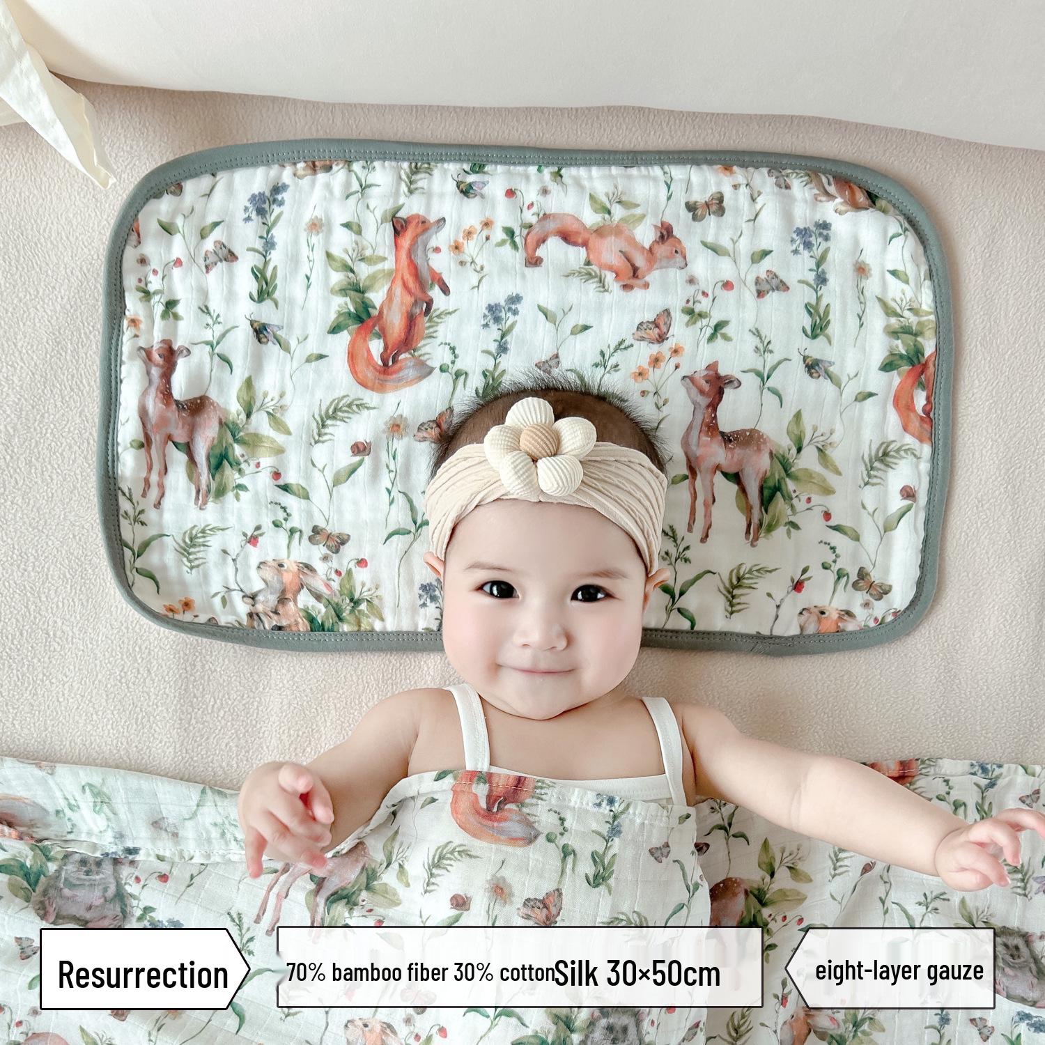Eight-Layer Bamboo Cotton Baby Pillow: Breathable Gauze Pad for Newborns 30 x 50 cm