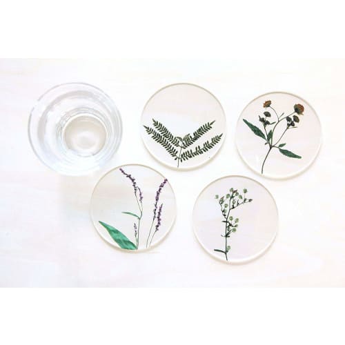 Toumei Pressed Flower B Coasters, Set of 4, Wooden Box