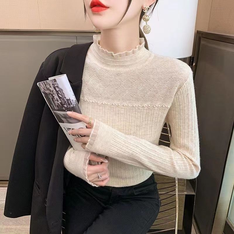 Spring Sweater Loose Knit Pullover Ladies Round Neck Lace Cashmere Fall Bottoming Shirt