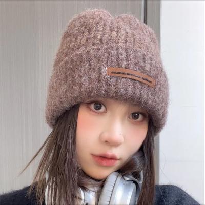 New Autumn and Winter Hats for Women Fashion Versatile Knitted Hat Letters Long Label Warm Wool Bag Head Hat Casual Pile Hat
