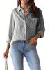 2026 New Women's Casual Loose Long Sleeve Striped Cardigan Shirt