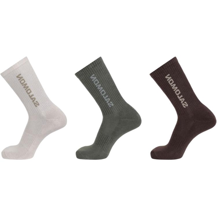 SALOMON Everyday Crew Socks Unisex 3 Pack Silver White/Gray Green/Tan LC2628400 45 - 47