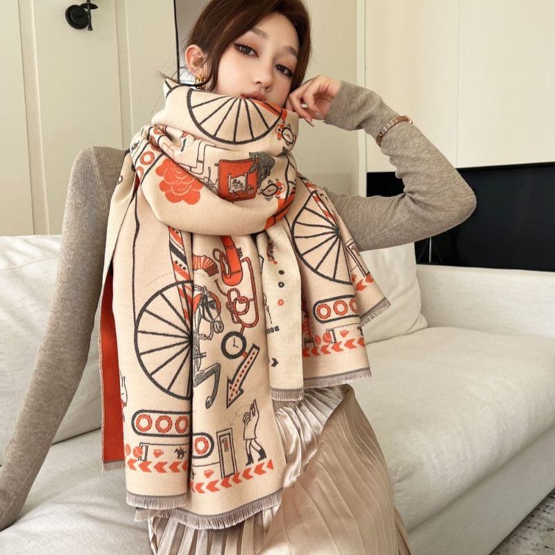 Autumn and Winter New Whimsical Double-sided Jacquard Scarf Women's Versatile Imitation Cashmere Scarf Thickened Warm Scarf