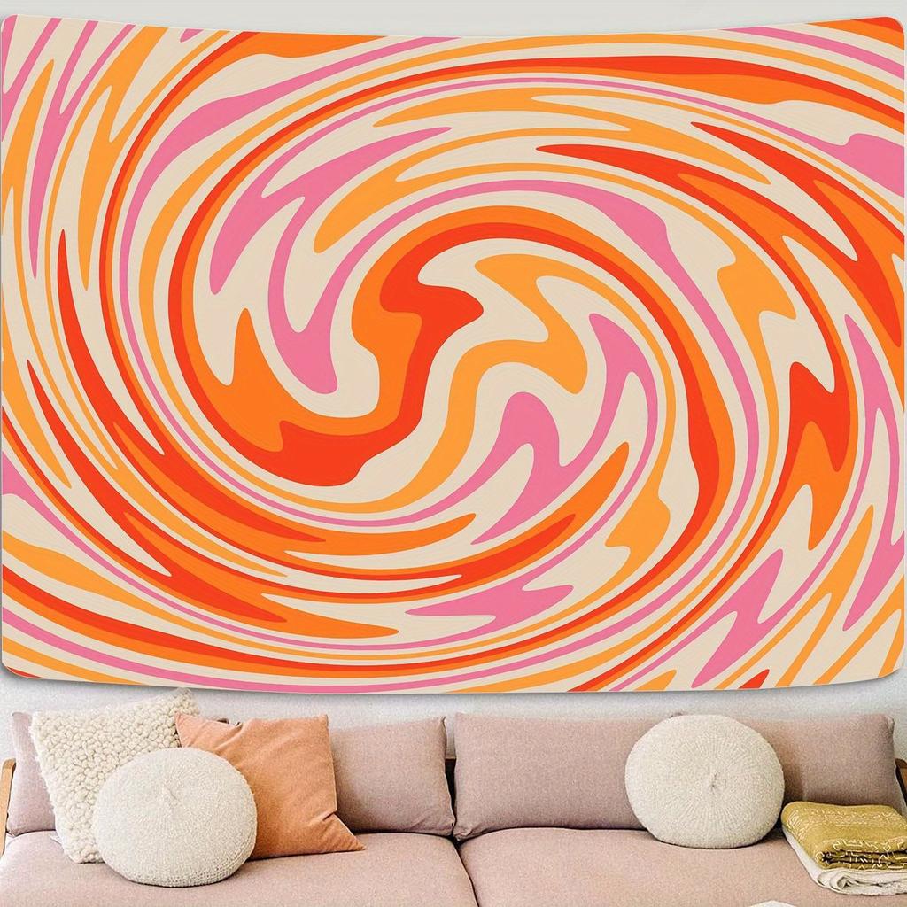 Retro Psychedelic Swirl Tapestry 70s Groovy Orange Pink Spiral Wall Hanging Abstract Boho Art for Living Room Decor