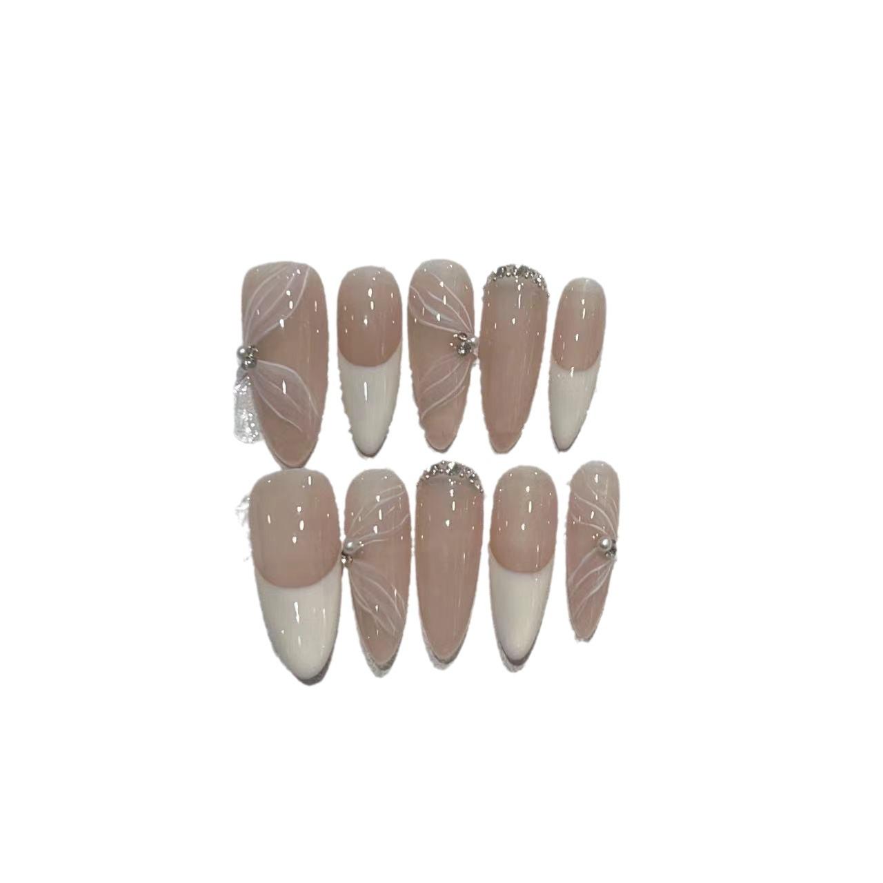 

Темперамент и Литературный Телесный Цвет Французская Лента Нейл-арт Носимые Ногти Ручной Работы Высококлассные Накладные Ногти Ручной Работы Ногти Готовый Продукт M M