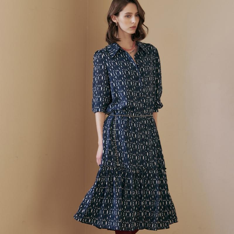 Maxza Alphabet Pattern Belted Shirring Shirt Long Dress Ze04qp002nh