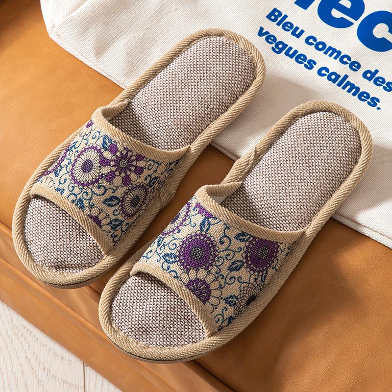 

Ретро Цветочные Льняные Тапочки с Открытым Носком на Все Сезоны 39-40 фиолетовый